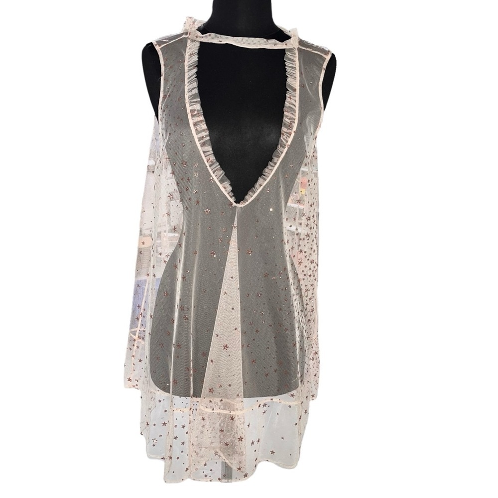 NEW Victoria’s Secret Rose Gold Sparkly Star Mesh Babydoll Negligée Nightie